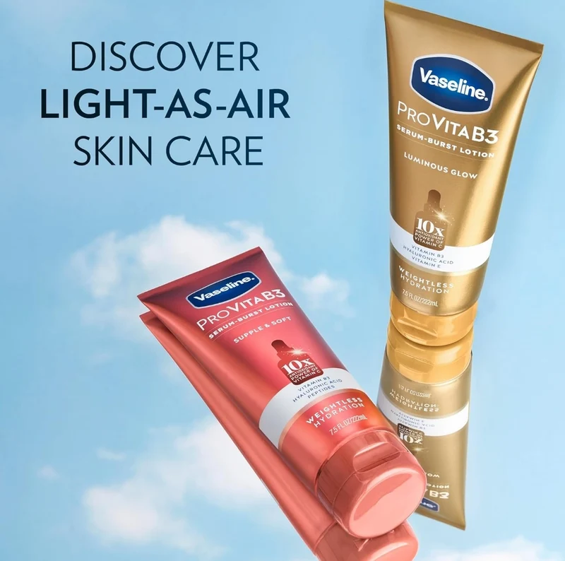 Vaseline Pro VitaB3 Serum Burst Lotion Supple & Soft Healthy, Hydrated Skin, Lightweight 10x Antioxidant Power of Vitamin C with Vitamin B3, Hyaluronic Acid & Peptides, 7.5 fl oz
