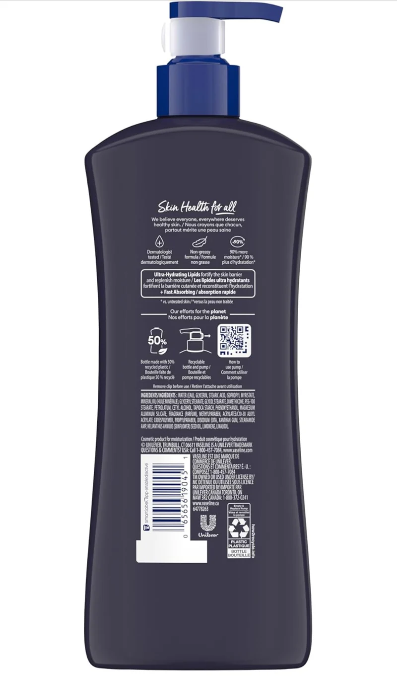 Vaseline Men's Healing Moisture Hand & Body Lotion For Dry or Cracked Skin Fast Absorbing Non-Greasy Lotion for Men 20.3 oz, Pack of 3