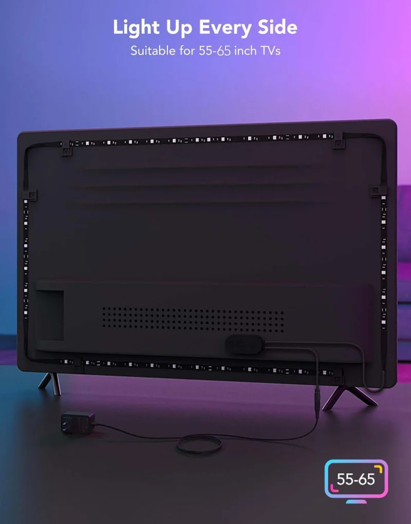 Govee TV LED Backlight, RGBIC Smart LED Strip Lights for 55-65 Inch TVs, Bluetooth and Wi-Fi APP Control, Works with Alexa & Google Assistant, Music Sync, 99+ Scene Modes, Adapter