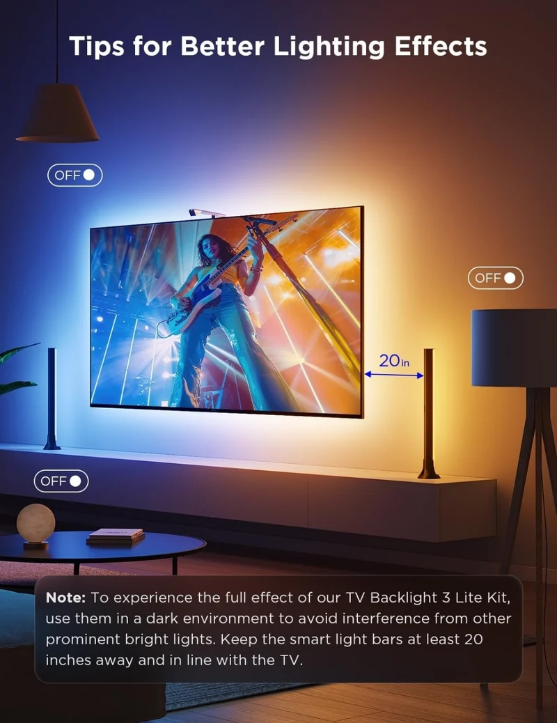 Govee TV Backlight 3 Lite Kit, 11.8ft RGBICW Wi-Fi TV LED Strip Lights for 55-65in TVs with Camera and 15 Inches Smart Light Bars with 4-in-1 Light Beads - Works with Alexa & Google Home