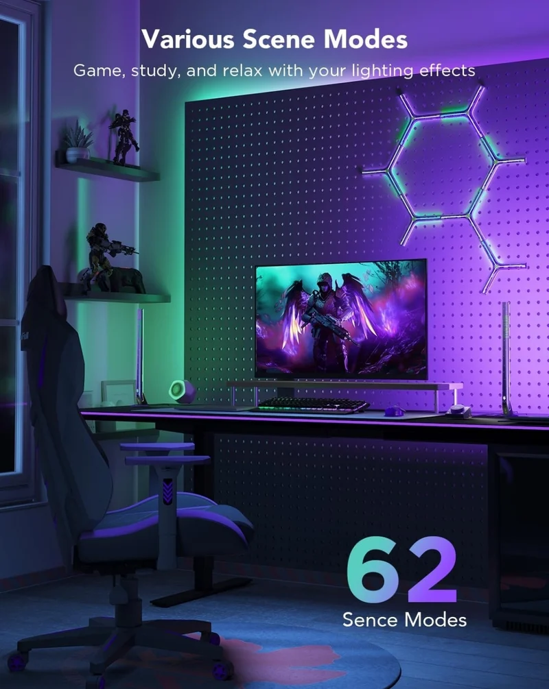 Govee x Evangelion RGBIC Gaming Light Bars H6047 with Smart Controller, Wi-Fi Smart LED Gaming Lights with Music Modes, 62 Scene Modes Built, Work with Alexa & Google Assistant, Game Room Light Decor