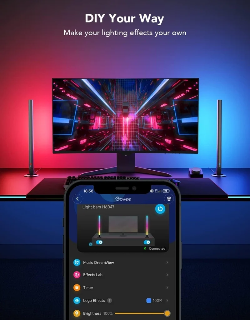 Govee RGBIC Gaming Light Bars H6047 with Smart Controller, Wi-Fi Smart LED Gaming Lights with Music Modes and 60+ Scene Modes Built, Works with Alexa & Google Assistant, Game Room Lights Decor