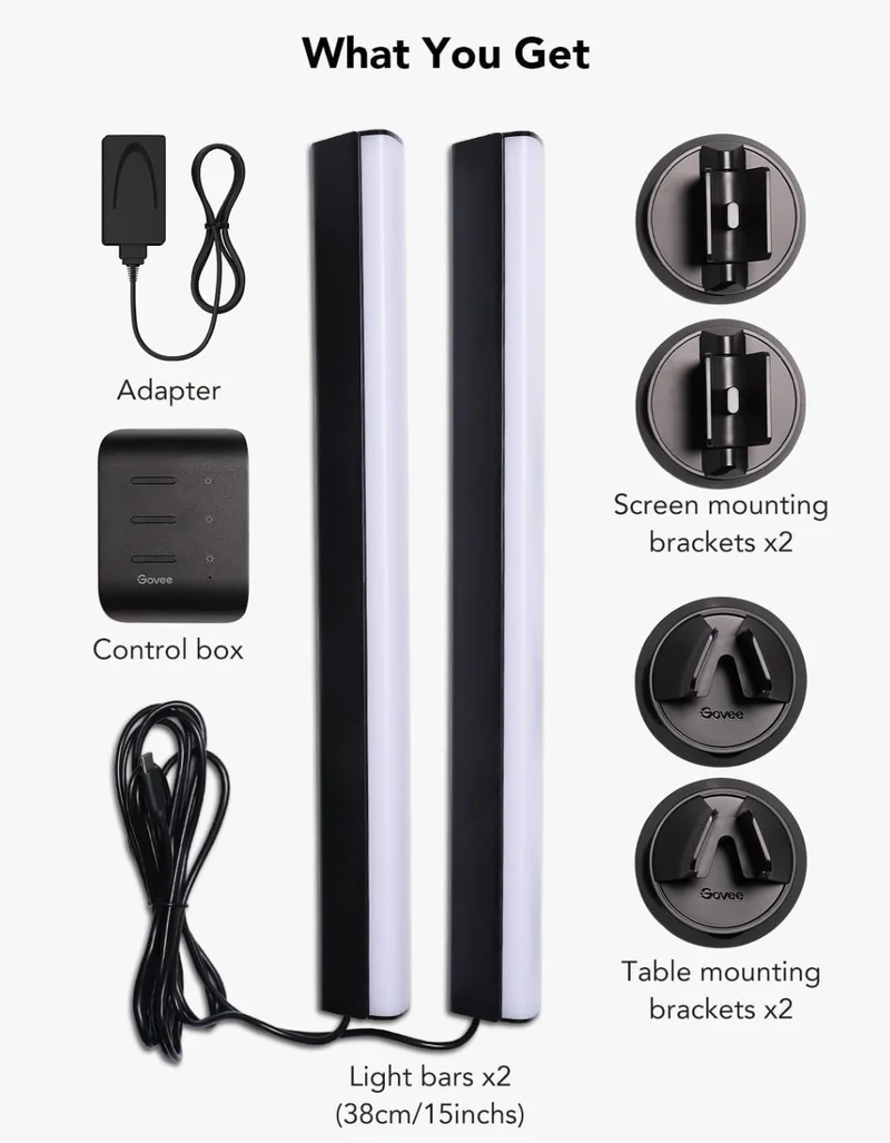 Govee RGBIC Light Bars, 15 Inches WiFi TV Backlight Suitable for 45-70 inch TVs, Smart Light Bars with Multiple Placement Options, Work with Alexa and Google Assistant, Black