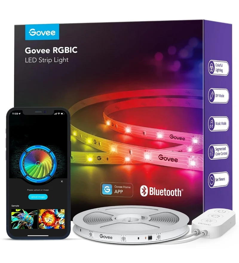 Govee RGBIC LED Strip Lights, 32.8ft Smart LED Lights for Bedroom, Bluetooth LED Lights APP Control, DIY Multiple Colors on One Line, Color Changing LED Strip Lighting Music Sync, Home Decor