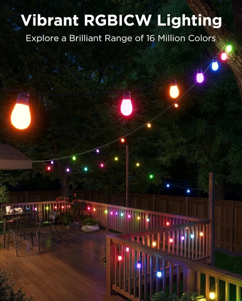 Govee Outdoor S14 Bulb String Lights 2, 144ft Smart RGBIC Warm White Patio Lights with 45 LED Bulbs, 111 Scene Modes for Outdoor Decor, Works with Alexa, Google, Matter, APP Control, IP66 Waterproof