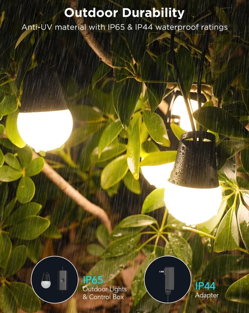 Govee Smart Outdoor String Lights 2, 48ft Outdoor Lights with Dimmable Warm White LED Bulbs, 47 Scene Modes for Patio, Backyard, Balcony, IP65 Waterproof, Works with Alexa, App Control