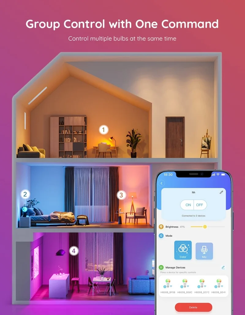 Govee Smart Light Bulbs, Color Changing Light Bulb, Works with Alexa and Google Assistant, 16 Million Colors RGBWW, WiFi & Bluetooth LED Light Bulbs, Music Sync, A19, 800 Lumens, 1 Pack