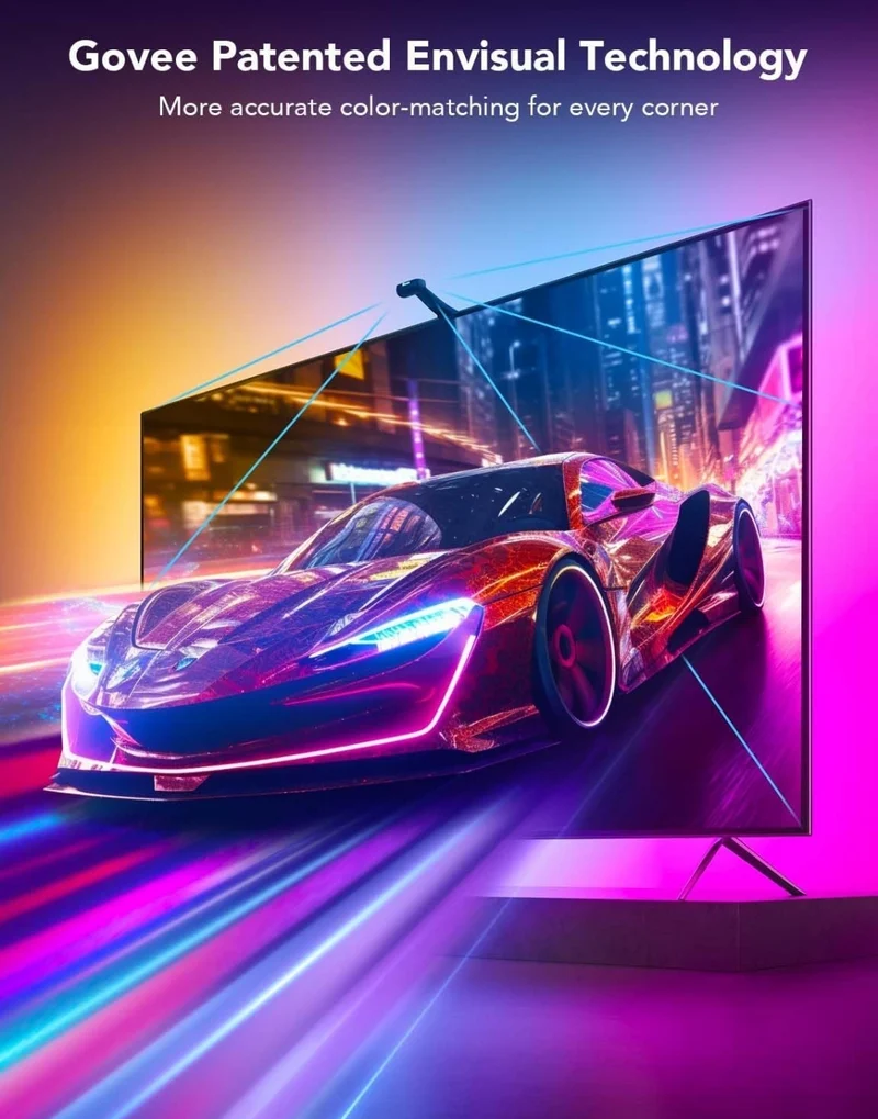 Govee Envisual TV LED Backlight T2 with Dual Cameras, 11.8ft RGBIC Wi-Fi LED Strip Lights for 55-65 inch TVs, Double Strip Light Beads, for Home Decorations, Smart App Control, Music Sync