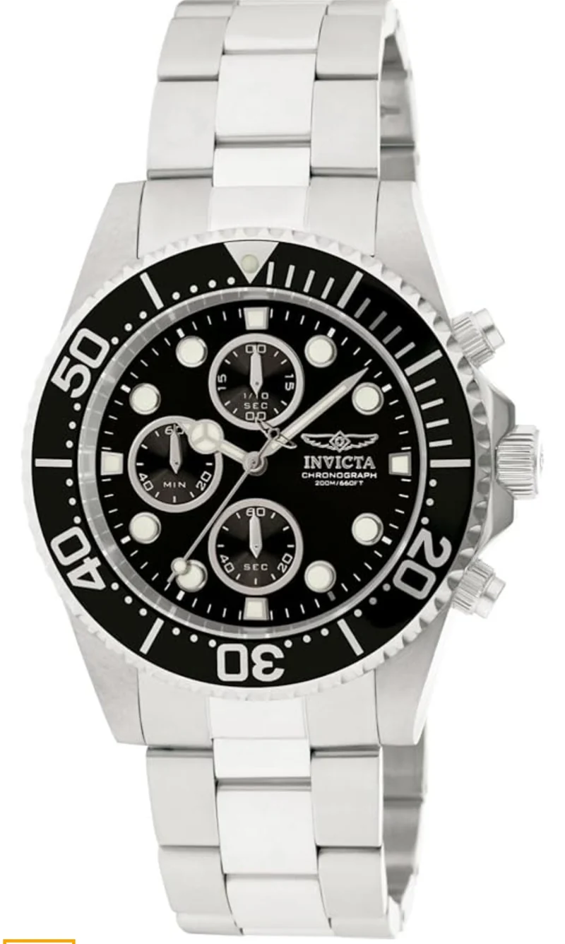 Invicta Men's 1768 Pro Diver Collection Stainless Steel Watch with Black Dial