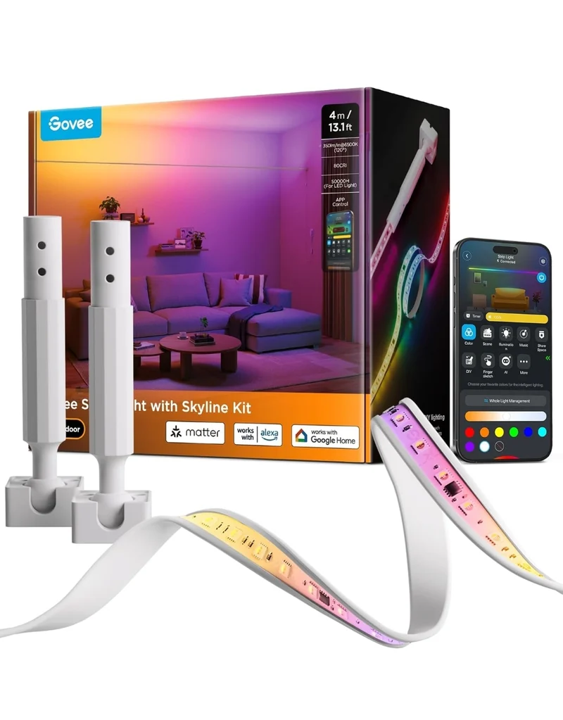 Govee Strip Light with Skyline Kit, 13.1ft Smart LED Strip Lights Work with Alexa, Google Assistant and Matter, RGBWWIC Color Changing Light Strip, LED Lights for Bedroom, Party, Home Decor