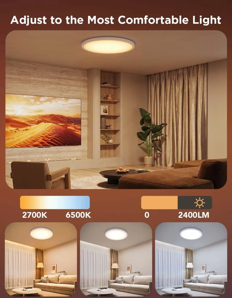 Govee Smart Ceiling Light, RGBIC LED Ceiling Light Fixture, 2400LM Flush Mount Light Fixture, DIY Colors, Works with Alexa, 2200K-6500K Ceiling Lights for Bedroom, Living Room, 12 Inch, 2 Packs