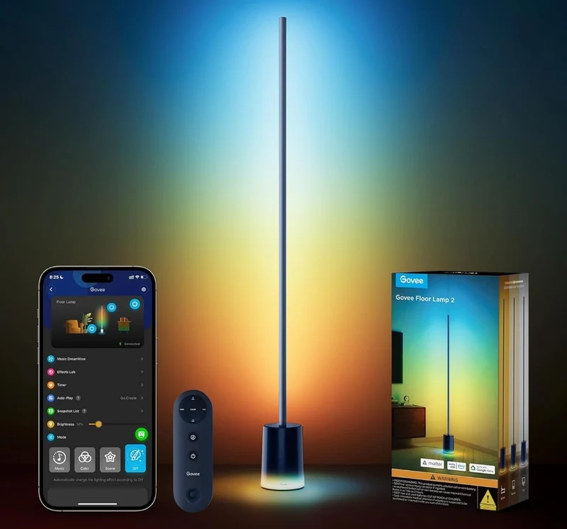 Govee Floor Lamp 2 with Matter, RGBIC, Warm Cool White LED, Alexa Compatible, 1725lm, Music Sync, Scene Modes, Smart Floor Lamp for Living Room, Bedroom, Blue(1 Pack)