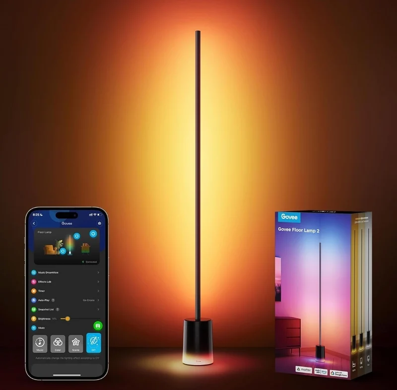 Govee Floor Lamp 2 with Matter, RGBIC, Warm Cool White LED, Alexa Compatible, 1725lm, Music Sync, Scene Modes, Smart Floor Lamp for Living Room, Bedroom, Black(1 Pack)