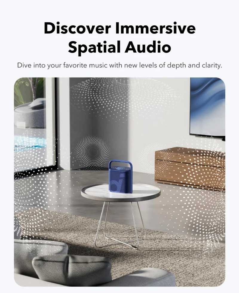 Soundcore Motion X500 Portable Bluetooth Speaker, Wireless Speaker with Immersive Spatial Audio, Wireless Hi-Res Sound with 3X Detail, 3-Channel Audio, and an Upward Firing Driver with Ambient Light