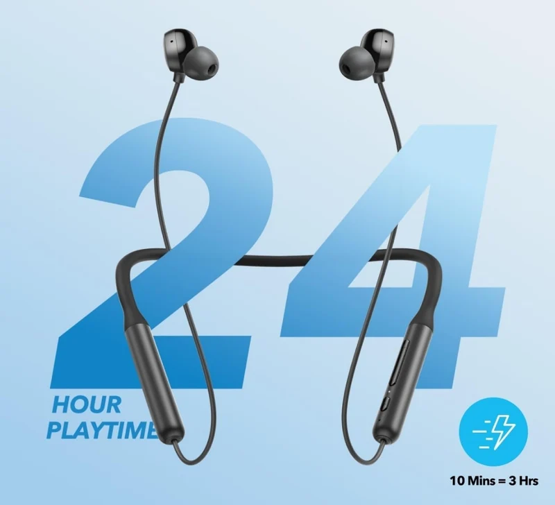 Soundcore by Anker Life U2i Wireless Neckband Headphones, 10mm Drivers with BassUp Technology, 24H Playtime, AI-Enhanced Calls, Foldable and Lightweight, IPX5 Water-Resistant, Secure Fit, Bluetooth 5