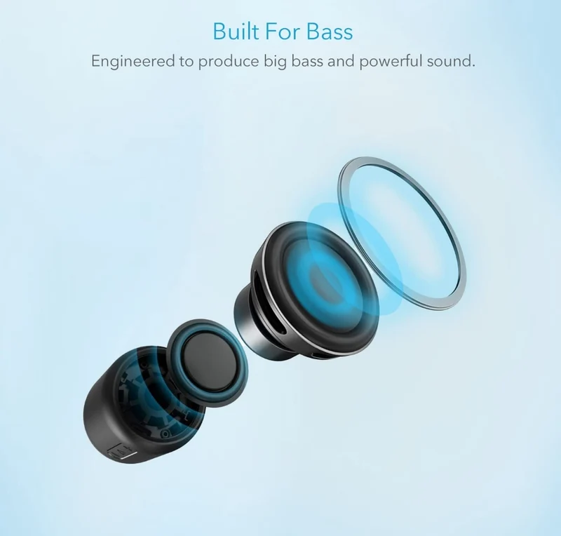 Soundcore Anker Mini, Super-Portable Bluetooth Speaker with FM Radio, 15-Hour Playtime, 66 ft Bluetooth Range, Enhanced Bass, Noise-Cancelling Microphone for Leisure and Work Use