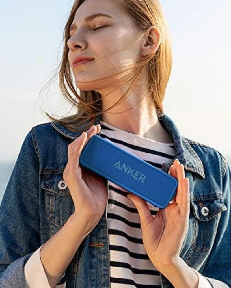 Anker Soundcore 2 12W Portable, Wireless Bluetooth Speaker with Better Bass, 24-Hour Playtime, 66ft Bluetooth Range, IPX7 Water Resistance, Built-in Mic, Ideal for Shower, Travel, Party, Beach - Blue