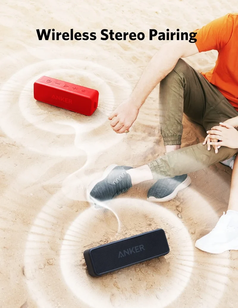 Anker Soundcore 2 Portable Bluetooth Speaker with Stereo Sound, Bluetooth 5, Bassup, IPX7 Waterproof, 24-Hour Playtime, Wireless Stereo Pairing, Speaker for Home, Outdoors, Travel