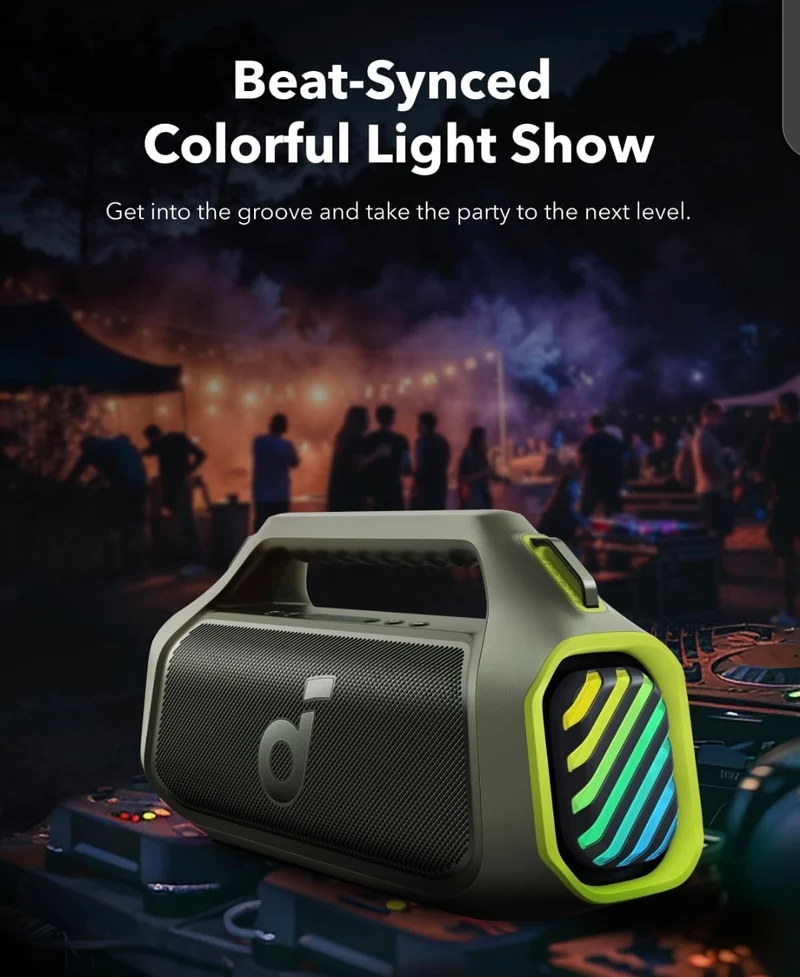 Soundcore Boom 2 Plus By Anker, Outdoor Speaker, 140W, 2+2 Channel, BassUp 2.0, 20H Playtime, Fast Charge, IPX7 Waterproof, RGB Lights, Power Bank, Bluetooth 5.3, Portable for Outdoors, Camping, Beach