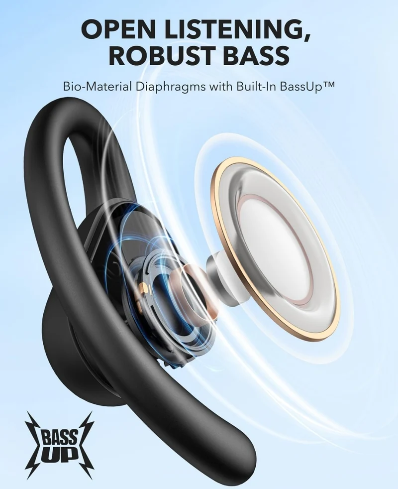 Soundcore by Anker V30i Open-Ear Headphones, Ultra-Comfort, Lightweight Design, Snug Fit, Ergonomic Ear Hooks, Robust Bass, 36H Playtime, Bluetooth 5.3, App Control, Clear Calls, Wireless Earbuds