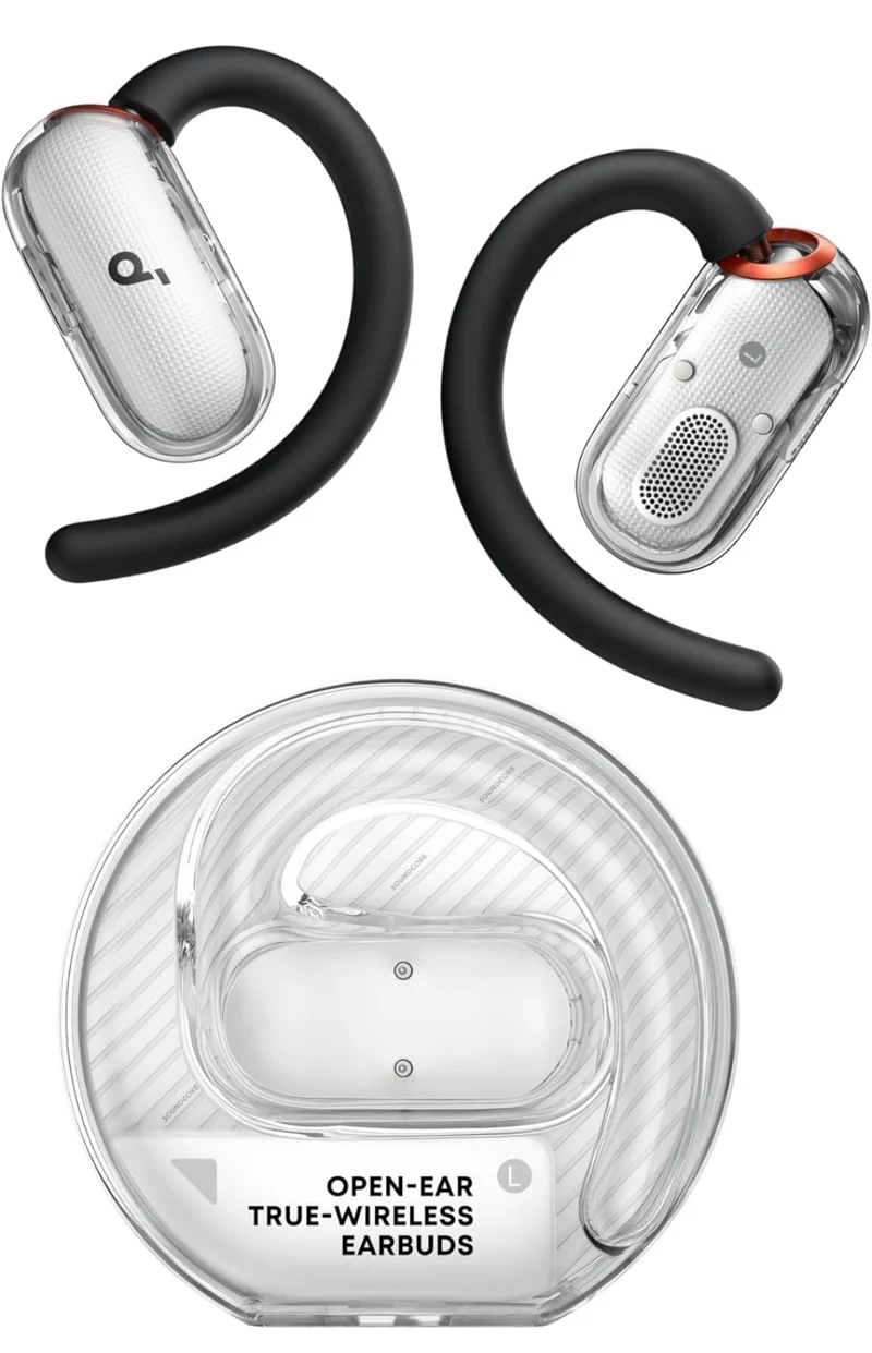 Soundcore V40i by Anker, Open-Ear Headphones, Crystal-Clear Design, Lidless Case, 4 Adjustable Positions for Every Ear Size, Richer Bass, IP55, 21H Playtime, AI Clear Calls, Bluetooth 5.4, App Control
