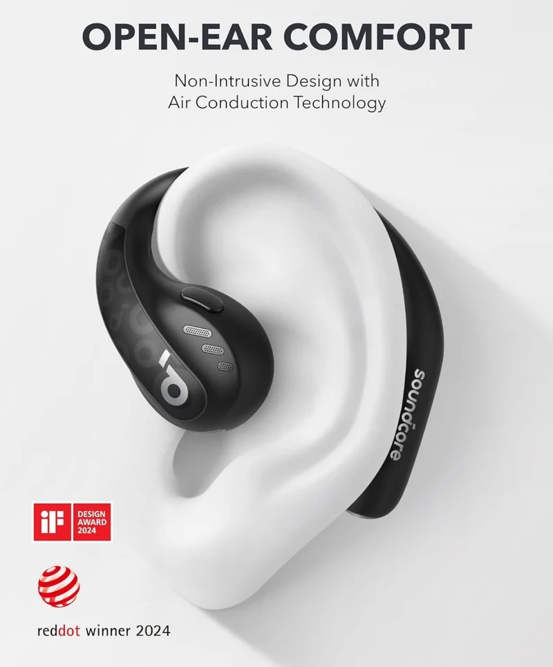 Soundcore by Anker AeroFit Pro Open-Ear Headphones, Ultra Comfort, Secure Fit, Ergonomic Design, Rich Sound with LDAC, Bluetooth 5.3, IP55 Water-Resistant, 46H Playtime, App Control, Wireless Earbuds