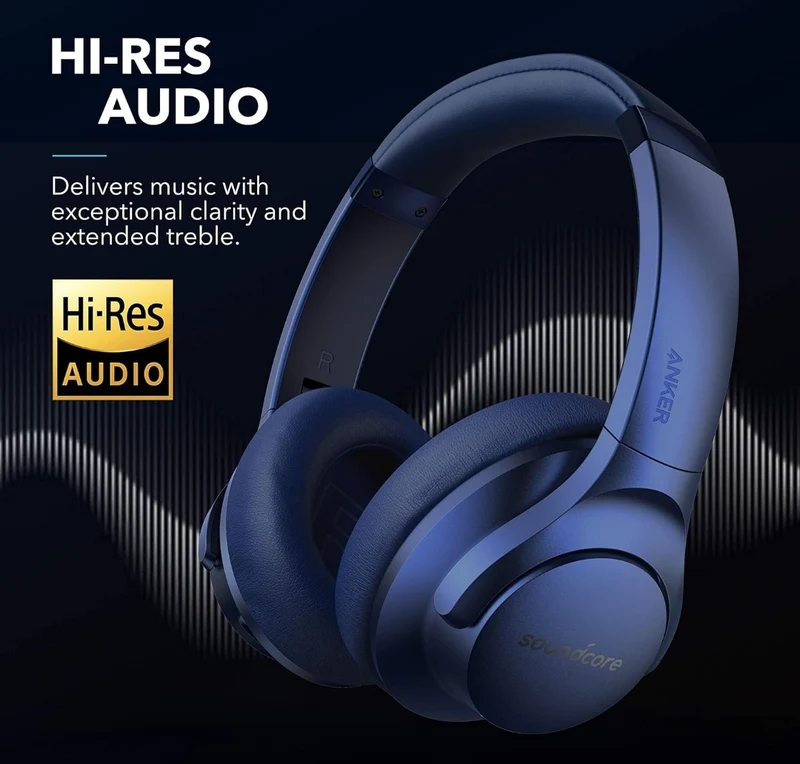 Soundcore Anker Life Q20 Hybrid Active Noise Cancelling Headphones, Wireless Over Ear Bluetooth Headphones, 70H Playtime, Hi-Res Audio, Deep Bass, Memory Foam Ear Cups, Travel, Office, USB-C Charging