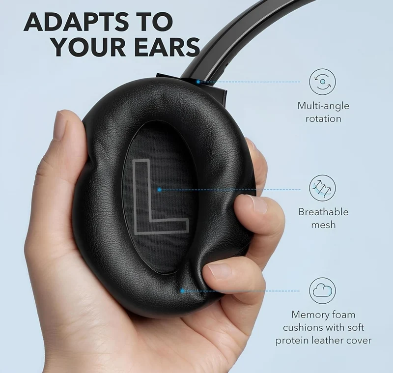 Soundcore Anker Life Q20 Hybrid Active Noise Cancelling Headphones, Wireless Over Ear Bluetooth Headphones, 70H Playtime, Hi-Res Audio, Deep Bass, Memory Foam Ear Cups, Travel, Office, USB-C Charging