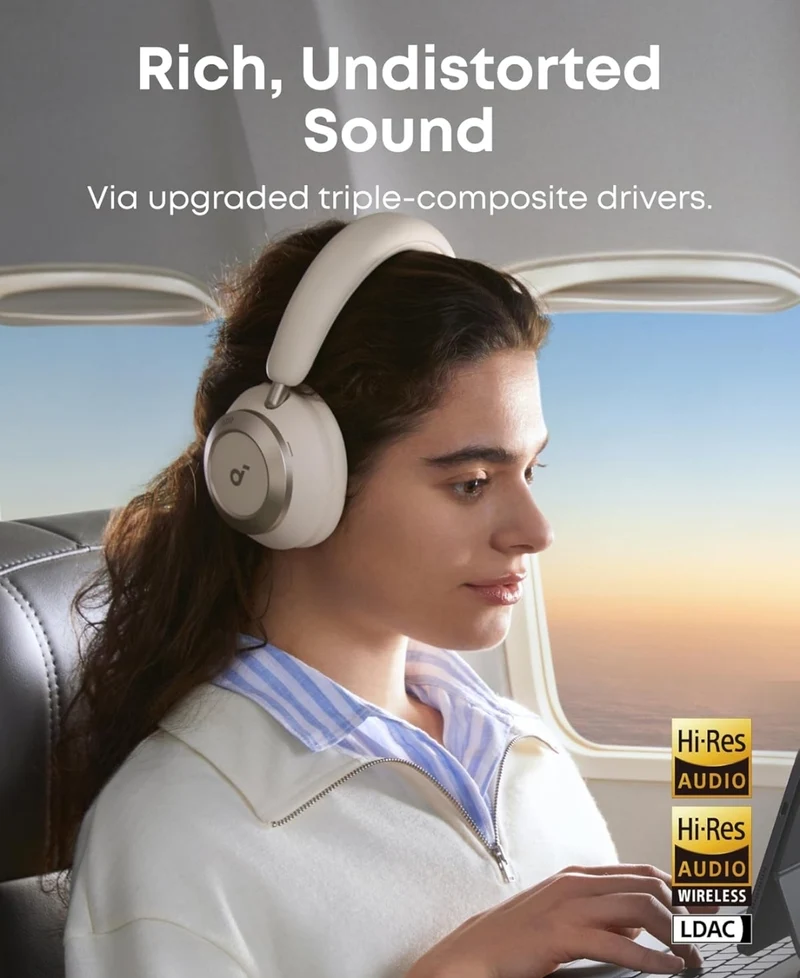 Soundcore Space One Pro, FlexiCurve Over-Ear Headphone, Adaptive Active Noise Cancelling Headphones Driven by 6 Mics, 60H Lossless Audio, Ultra-Fast Charging, Hi-Res Wireless, Comfortable Fit