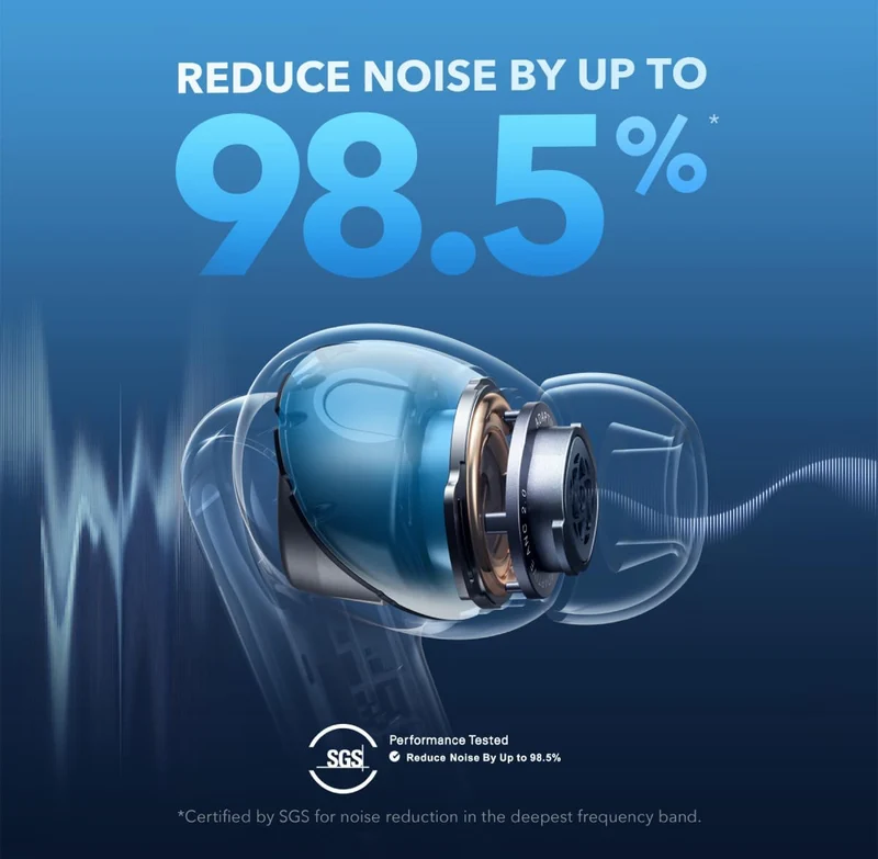 Soundcore by Anker Liberty 4 NC Wireless Earbuds, 98.5% Noise Reduction, Adaptive Noise Cancelling to Ears and Environment, Hi-Res Sound, 50H Battery, Wireless Charging, Bluetooth 5.3