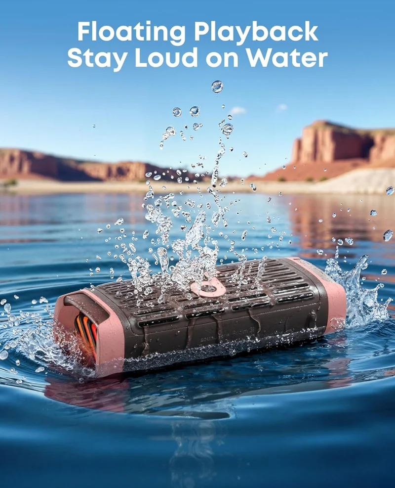 Soundcore Boom 3i by Anker, Rugged Outdoor Speakers, IP68 Waterproof, Floating Playback, Saltwater-Resistant, BassUp 2.0, 50W Portable Speaker, Bluetooth 5.3, 16H, TWS, Kayak/Fishing/Camping-Brown