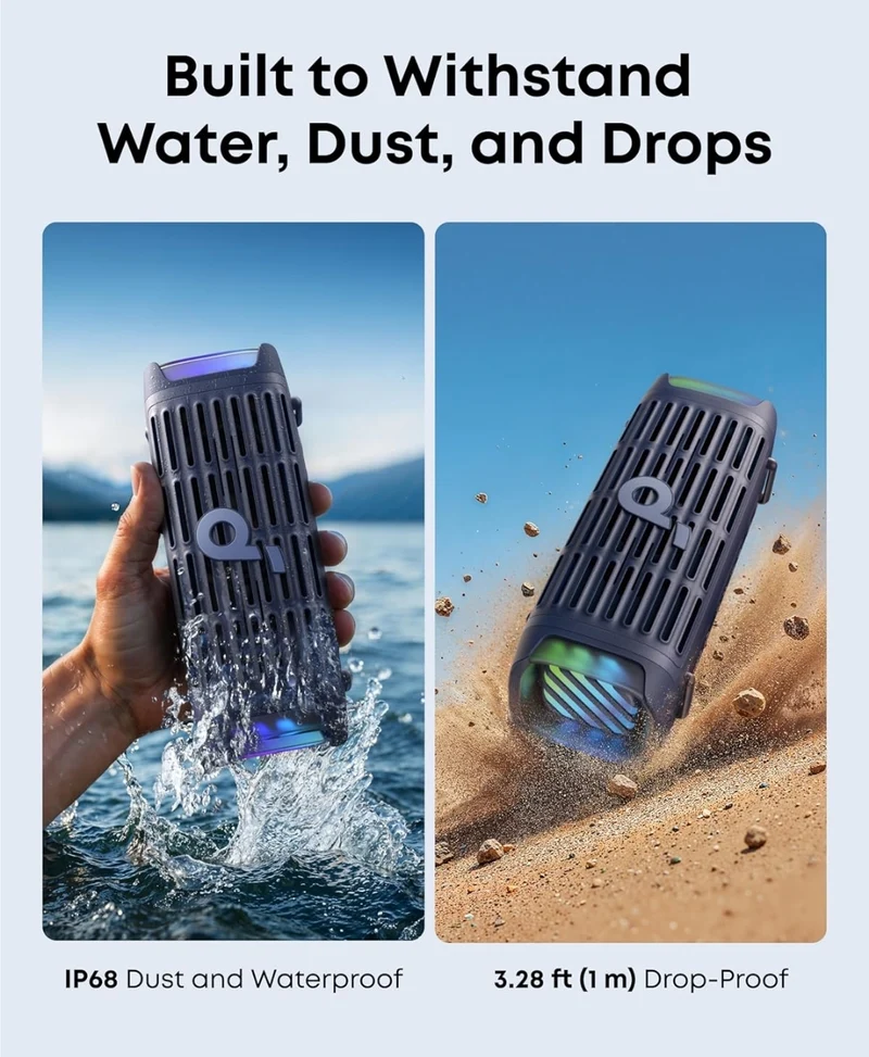 Soundcore Boom 3i by Anker, Rugged Outdoor Speakers, IP68 Waterproof, Floating Playback, Saltwater-Resistant, BassUp 2.0, 50W Portable Speaker, Bluetooth 5.3, 16H, TWS, Kayak/Fishing/Camping-Blue