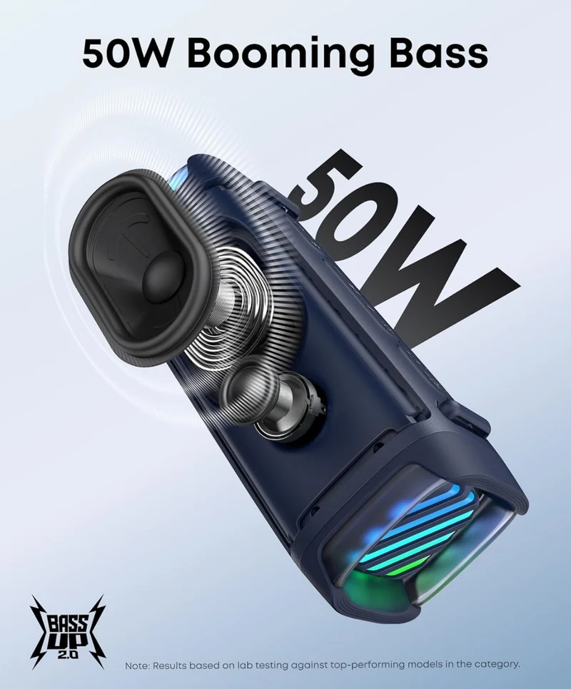 Soundcore Boom 3i by Anker, Rugged Outdoor Speakers, IP68 Waterproof, Floating Playback, Saltwater-Resistant, BassUp 2.0, 50W Portable Speaker, Bluetooth 5.3, 16H, TWS, Kayak/Fishing/Camping-Blue
