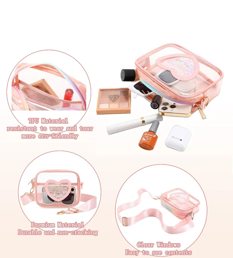 Clear Crossbody Bag for Women Girls Kids Purse Toddlers Shoulder Messenger Handbags Transparent Bags Wallet Pouch