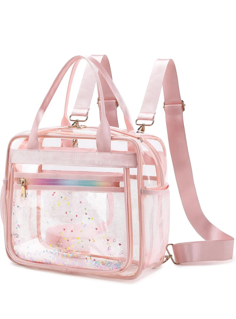 Clear Beach Bag Travel Tote Transparent Backpack for Women Girls Stadium Approved Crossbody Messenger Shoulder Handbag