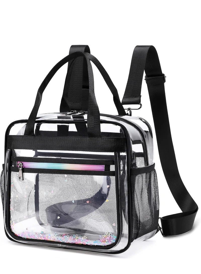 Clear Beach Bag Travel Tote Transparent Backpack for Women Girls Stadium Approved Crossbody Messenger Shoulder Handbag