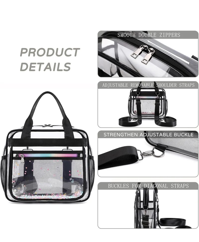 Clear Beach Bag Travel Tote Transparent Backpack for Women Girls Stadium Approved Crossbody Messenger Shoulder Handbag