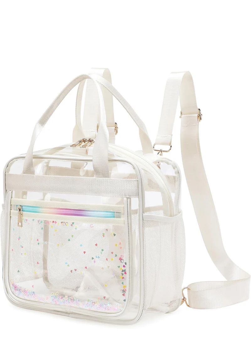 Clear Beach Bag Travel Tote Transparent Backpack for Women Girls Stadium Approved Crossbody Messenger Shoulder Handbag