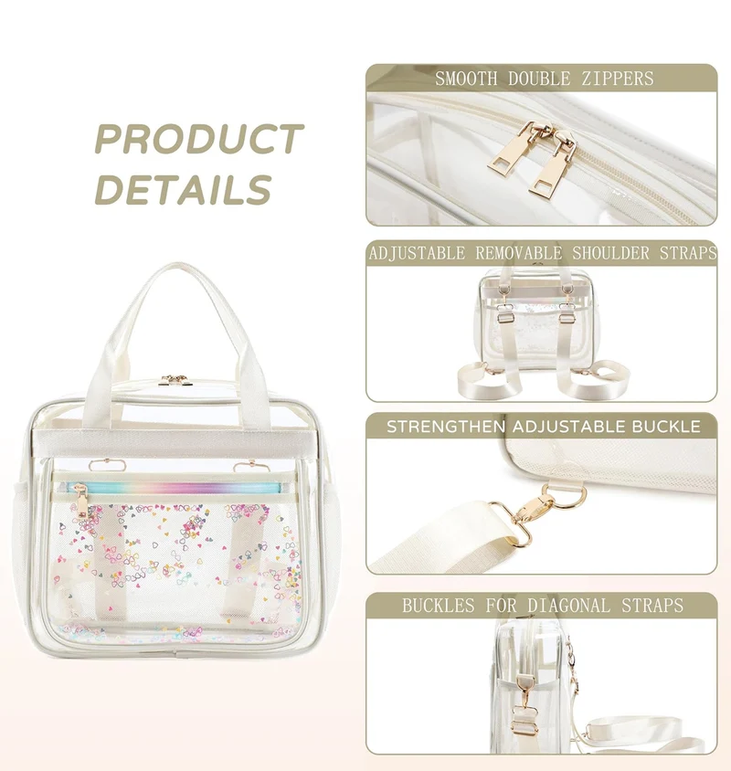 Clear Beach Bag Travel Tote Transparent Backpack for Women Girls Stadium Approved Crossbody Messenger Shoulder Handbag