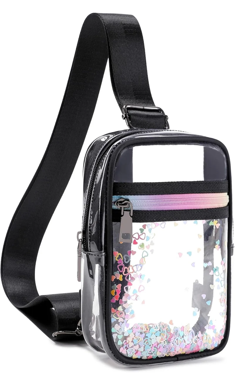Clear Crossbody Bags for Women Girls Stadium Approved Sling Pack Bag Shoulder Belt Purses Transparent Chest Backpack