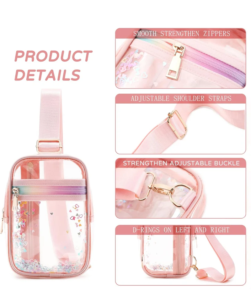 Clear Crossbody Bags for Women Girls Stadium Approved Sling Pack Bag Shoulder Belt Purses Transparent Chest Backpack