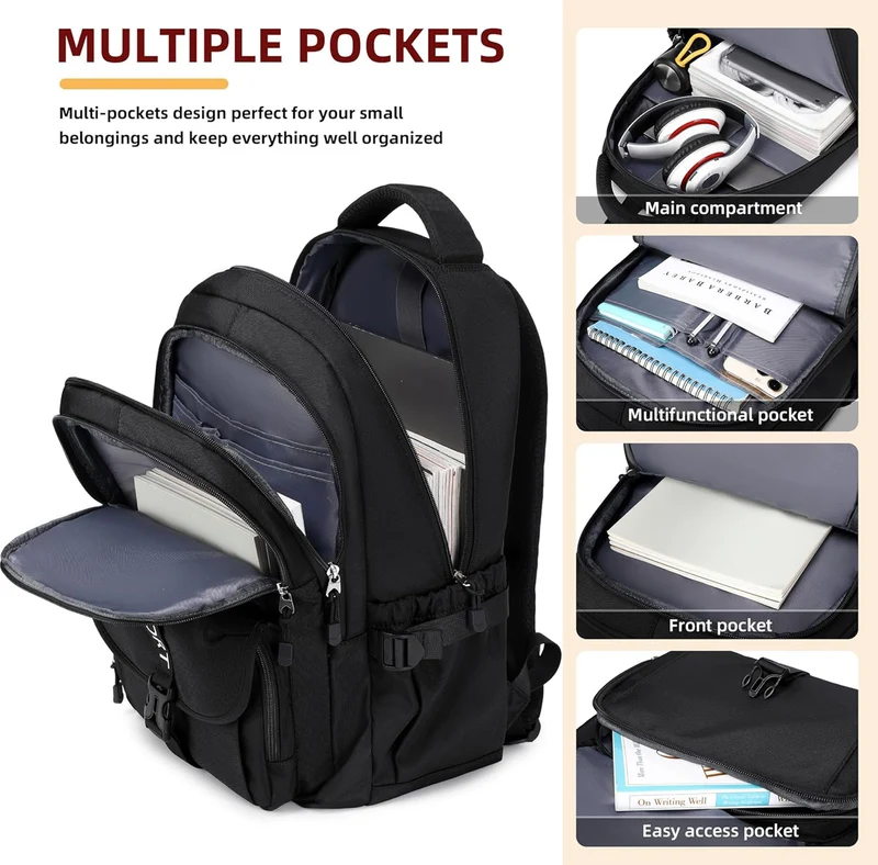 College Backpack, Travel Laptop Backpacks, Large Kids School Bag for Teens Girls Boys Students Bookbag Fit for 15.6 Inch Computer Waterproof Business Work Back Pack for Women Men Daypack Black