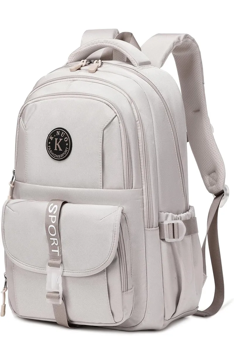 College Backpack, Travel Laptop Backpacks, Large Kids School Bag for Teens Girls Boys Students Bookbag Fit for 15.6 Inch Computer Waterproof Business Work Back Pack for Women Men Daypack Beige