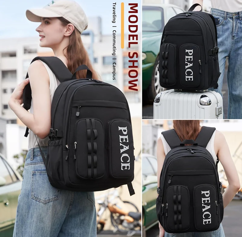 College Bookbag Laptop Backpacks 15.6 Inch Kids Elementary School Bag for Teens Girls Boys Water Resistant Sport Travel Back Pack Women Men Work Business Computer Rucksack Black