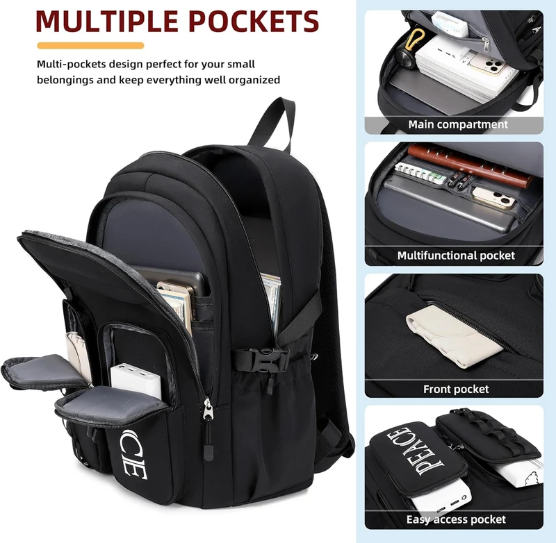 College Bookbag Laptop Backpacks 15.6 Inch Kids Elementary School Bag for Teens Girls Boys Water Resistant Sport Travel Back Pack Women Men Work Business Computer Rucksack Black