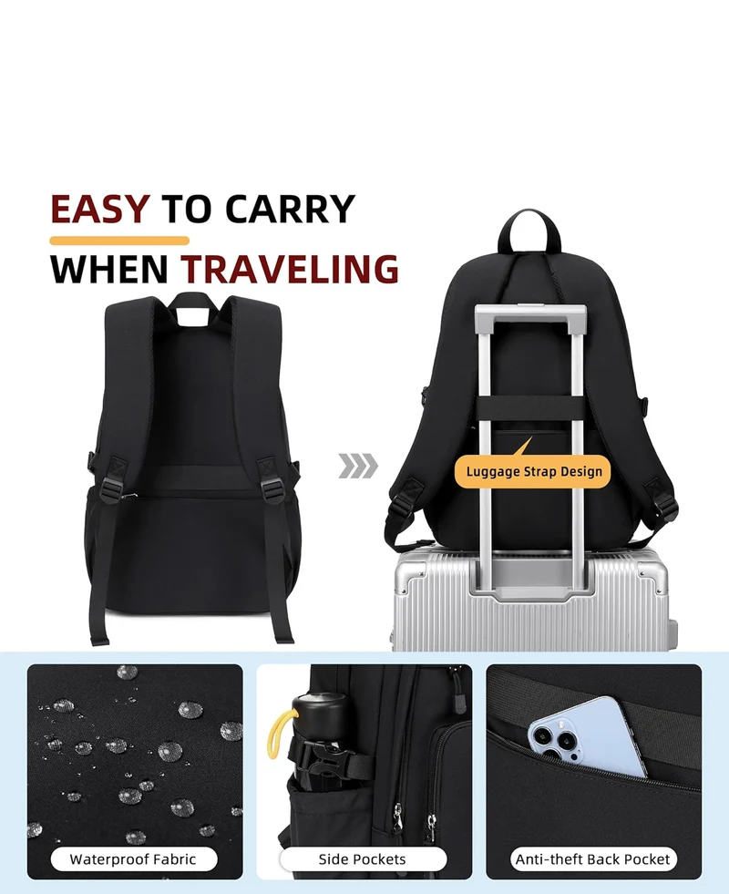 College Bookbag Laptop Backpacks 15.6 Inch Kids Elementary School Bag for Teens Girls Boys Water Resistant Sport Travel Back Pack Women Men Work Business Computer Rucksack Black