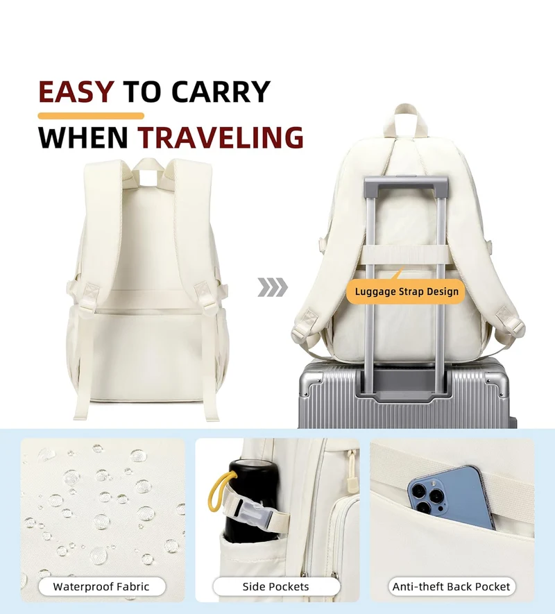 College Bookbag Laptop Backpacks 15.6 Inch Kids Elementary School Bag for Teens Girls Boys Water Resistant Sport Travel Back Pack Women Men Work Business Computer Rucksack Off White