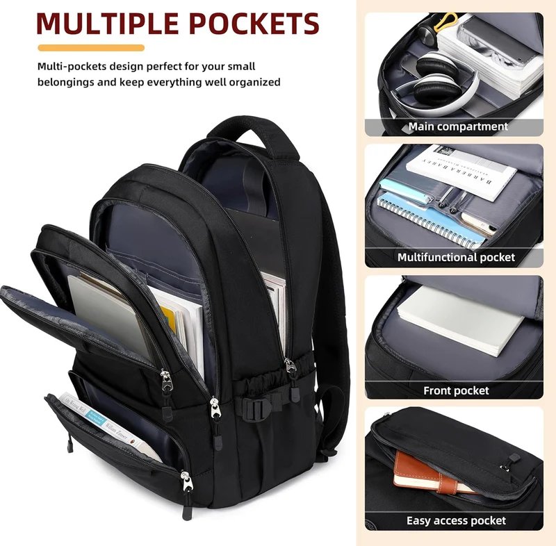 Laptop Backpack for Women Men 17 Inch , Anti Theft Carry on Travel Backpacks, Water Resistant College Bookbag Large Kids School Bag for Teens Boys Girls Business Work Back Pack Casual Daypack Black
