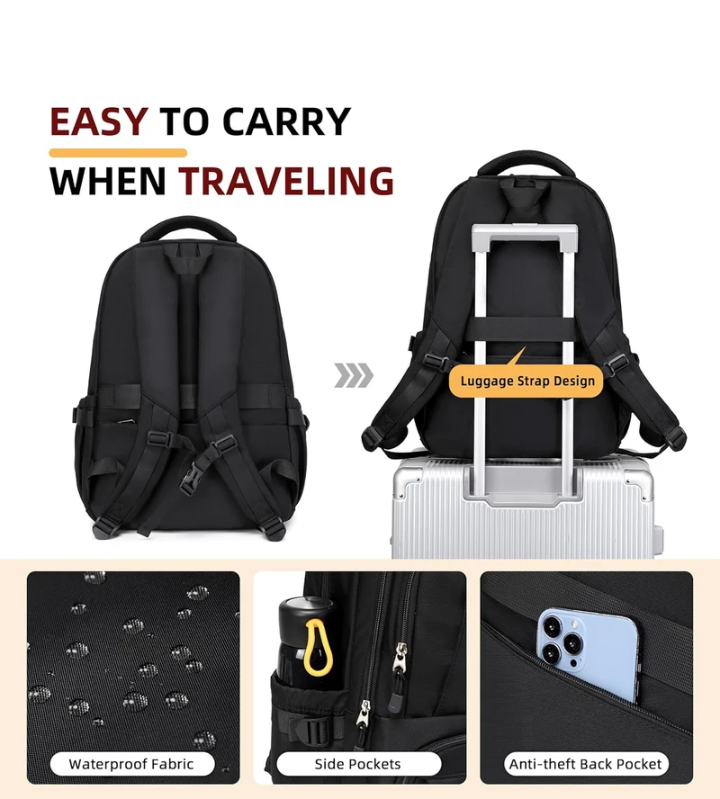 Laptop Backpack for Women Men 17 Inch , Anti Theft Carry on Travel Backpacks, Water Resistant College Bookbag Large Kids School Bag for Teens Boys Girls Business Work Back Pack Casual Daypack Black