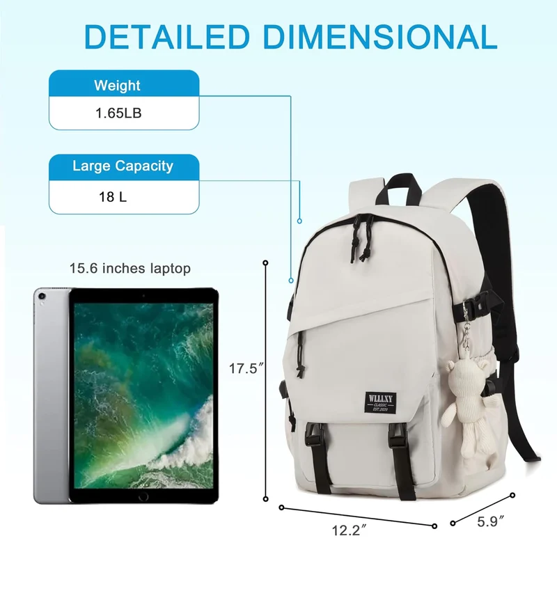 Laptop Backpack for Women, 15.6 Inch Work Laptop Bag Anti Theft Travel Backpacks Large School Bags Bookbag Casual Daypack Computer Bookbags for Teens Girls Students Off white